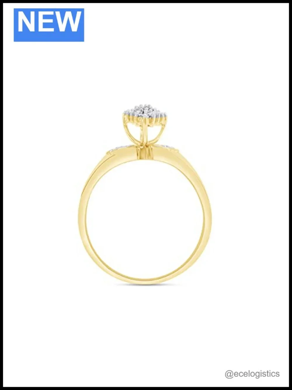 14K Yellow Gold Plated 925 Sterling Silver Diamond Engagement Ring